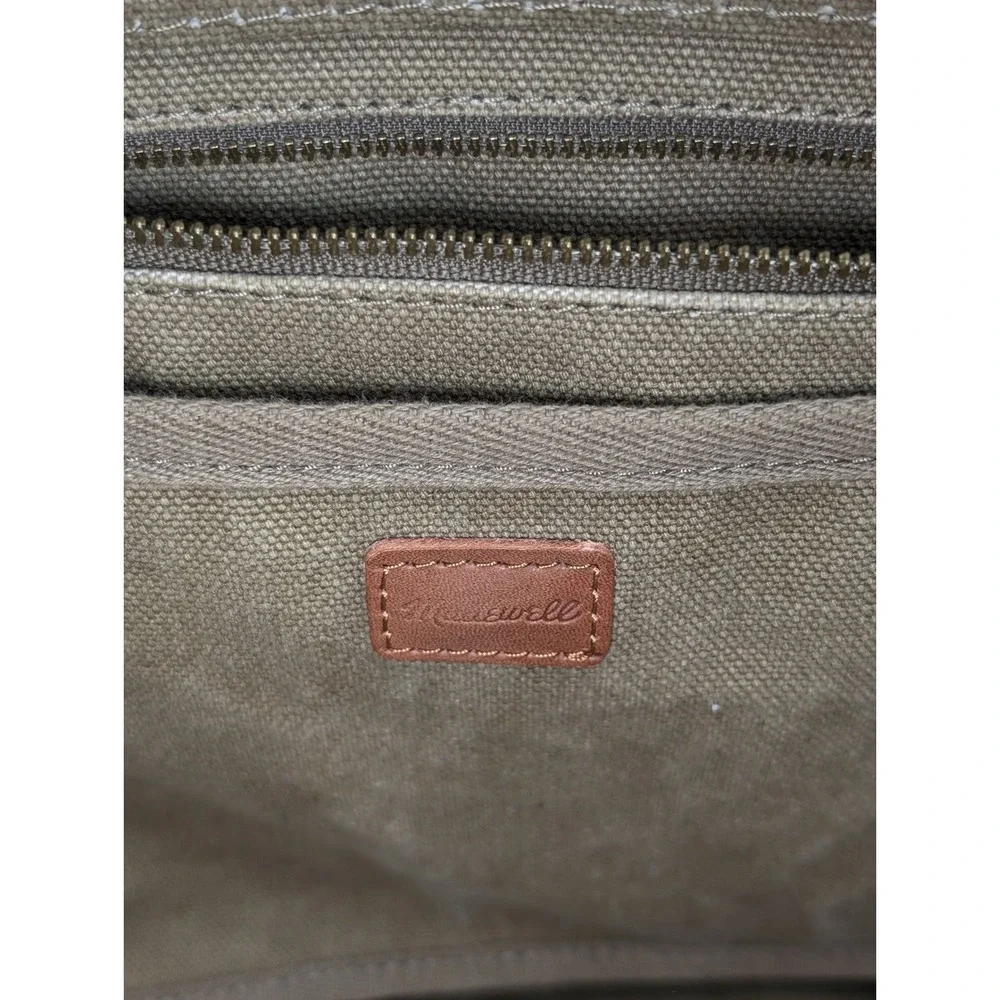 Madewell Canvas Leather Tote Bag Green Utility School Grocery Granola Beach - Picture 7 of 10